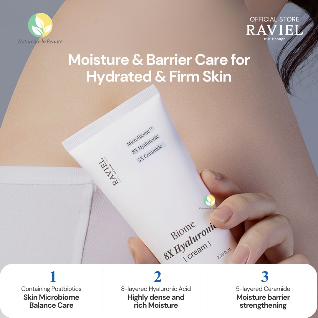 Raviel Biome 8X Hyaluronic Cream 80ml | Deep hydration, refine pores, strengthen skin barrier
