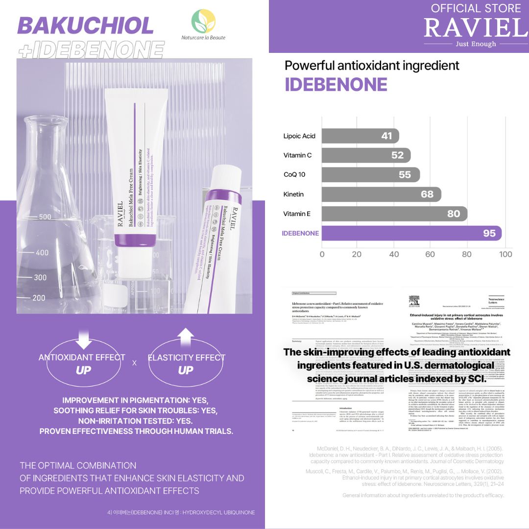 Raviel Bakuchiol Mela Free Cream 50ml - Deep hydration, brightens skin and restores skin barrier