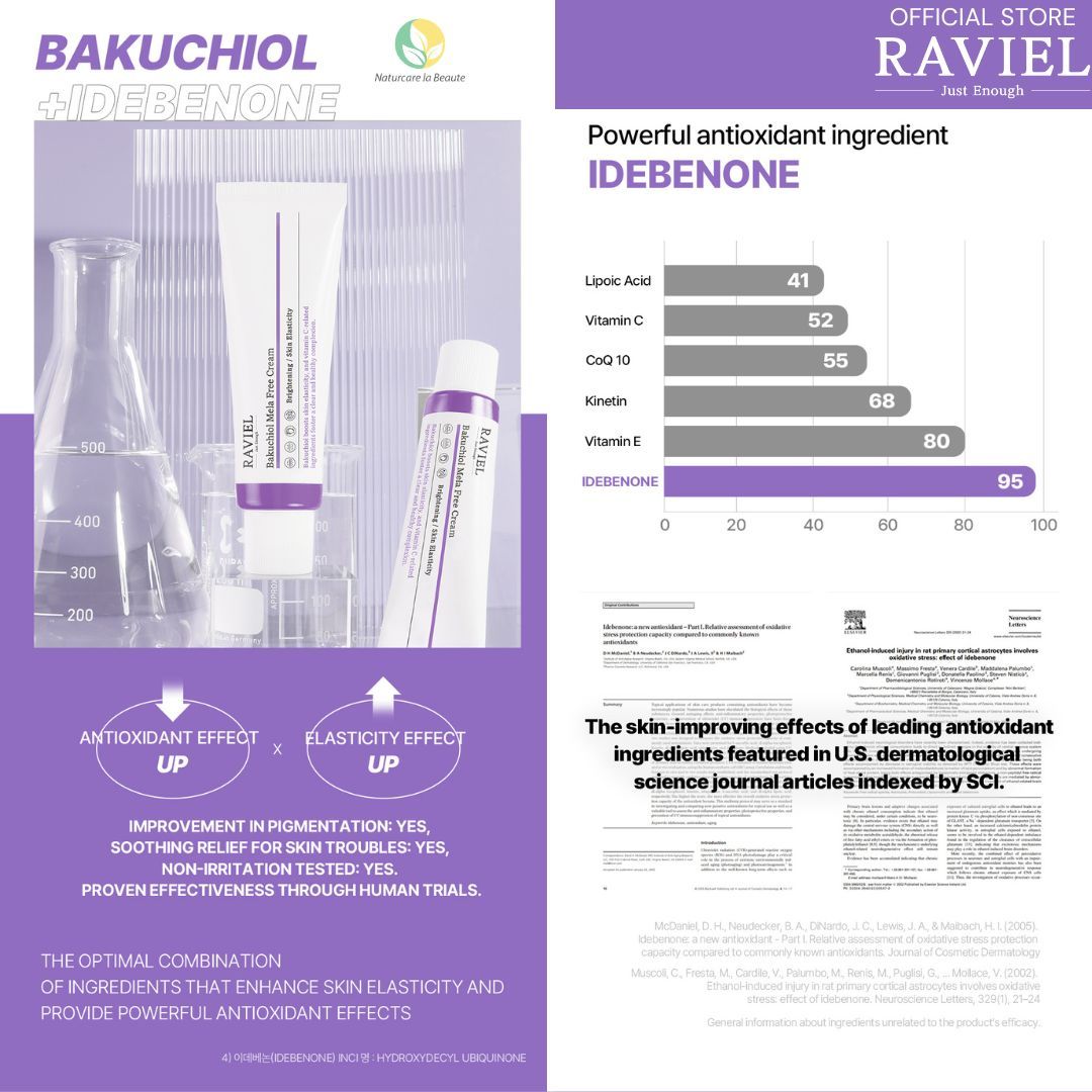 Raviel Bakuchiol Mela Free Cream 50ml - Deep hydration, brightens skin and restores skin barrier