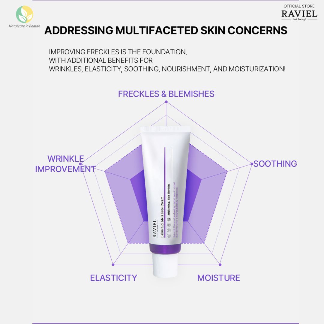 Raviel Bakuchiol Mela Free Cream 50ml - Deep hydration, brightens skin and restores skin barrier