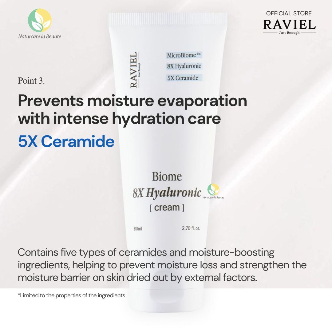 Raviel Biome 8X Hyaluronic Cream 80ml | Deep hydration, refine pores, strengthen skin barrier