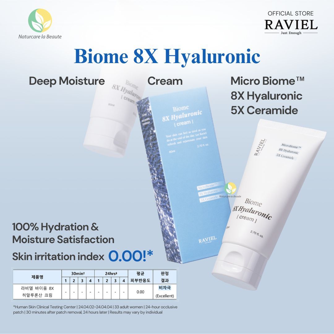 Raviel Biome 8X Hyaluronic Cream 80ml | Deep hydration, refine pores, strengthen skin barrier