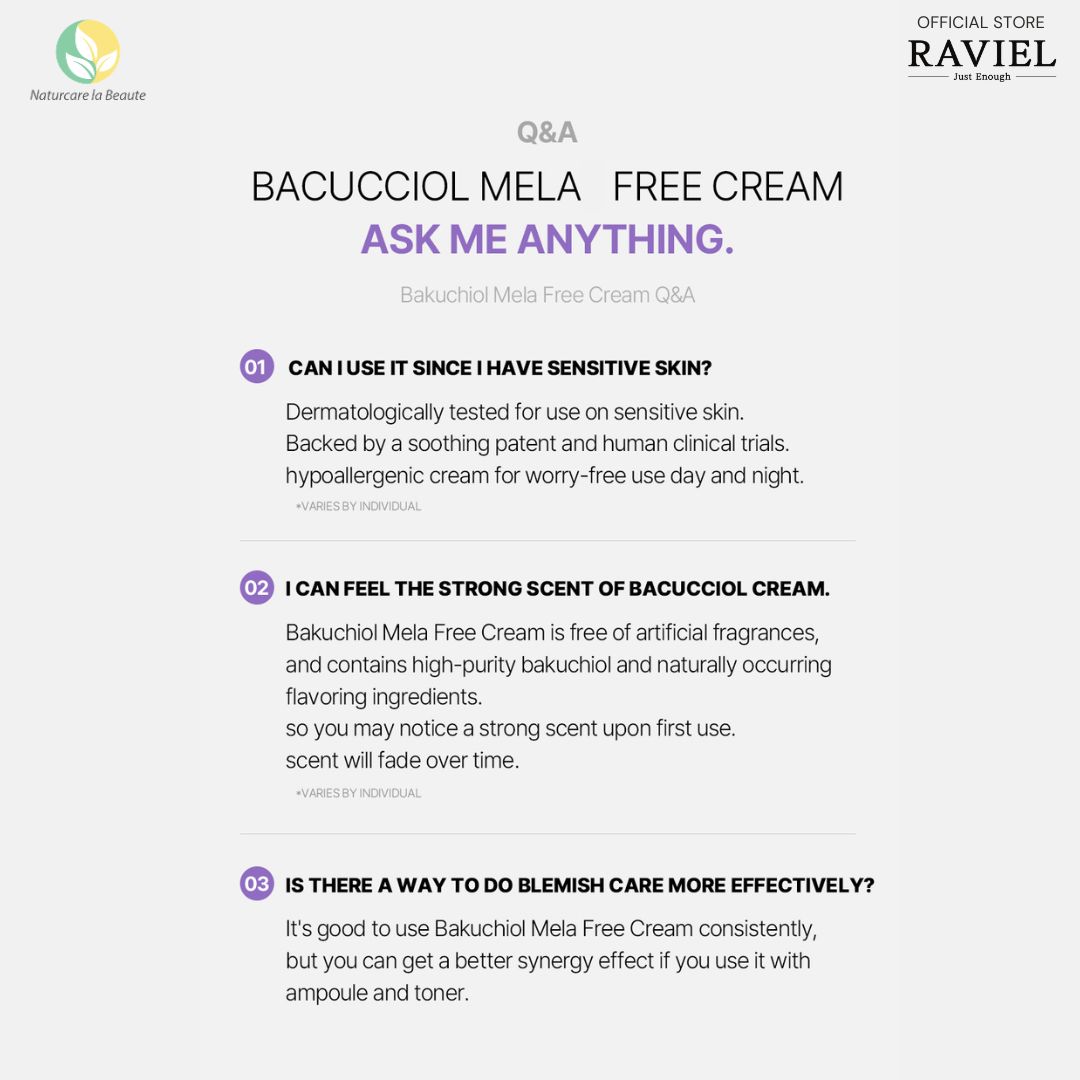 Raviel Bakuchiol Mela Free Cream 50ml - Deep hydration, brightens skin and restores skin barrier
