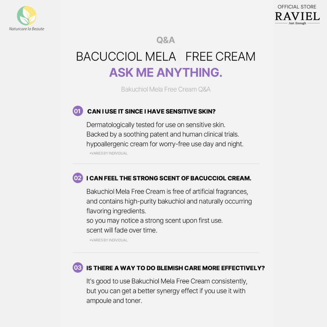 Raviel Bakuchiol Mela Free Cream 50ml - Deep hydration, brightens skin and restores skin barrier