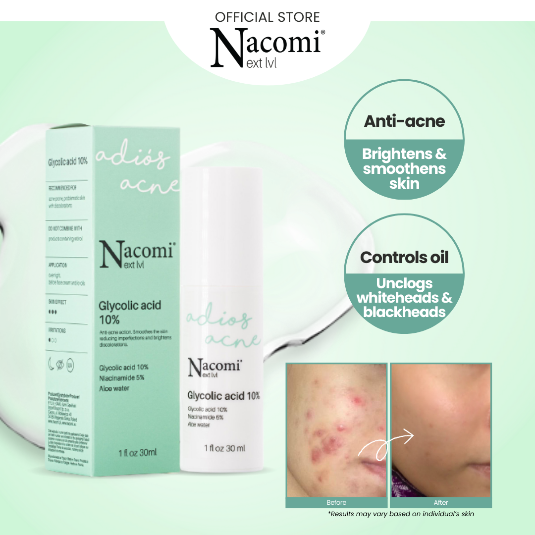 Nacomi Next Level Glycolic Acid 10% Face Serum - Reduces Pimples & Skin Refining