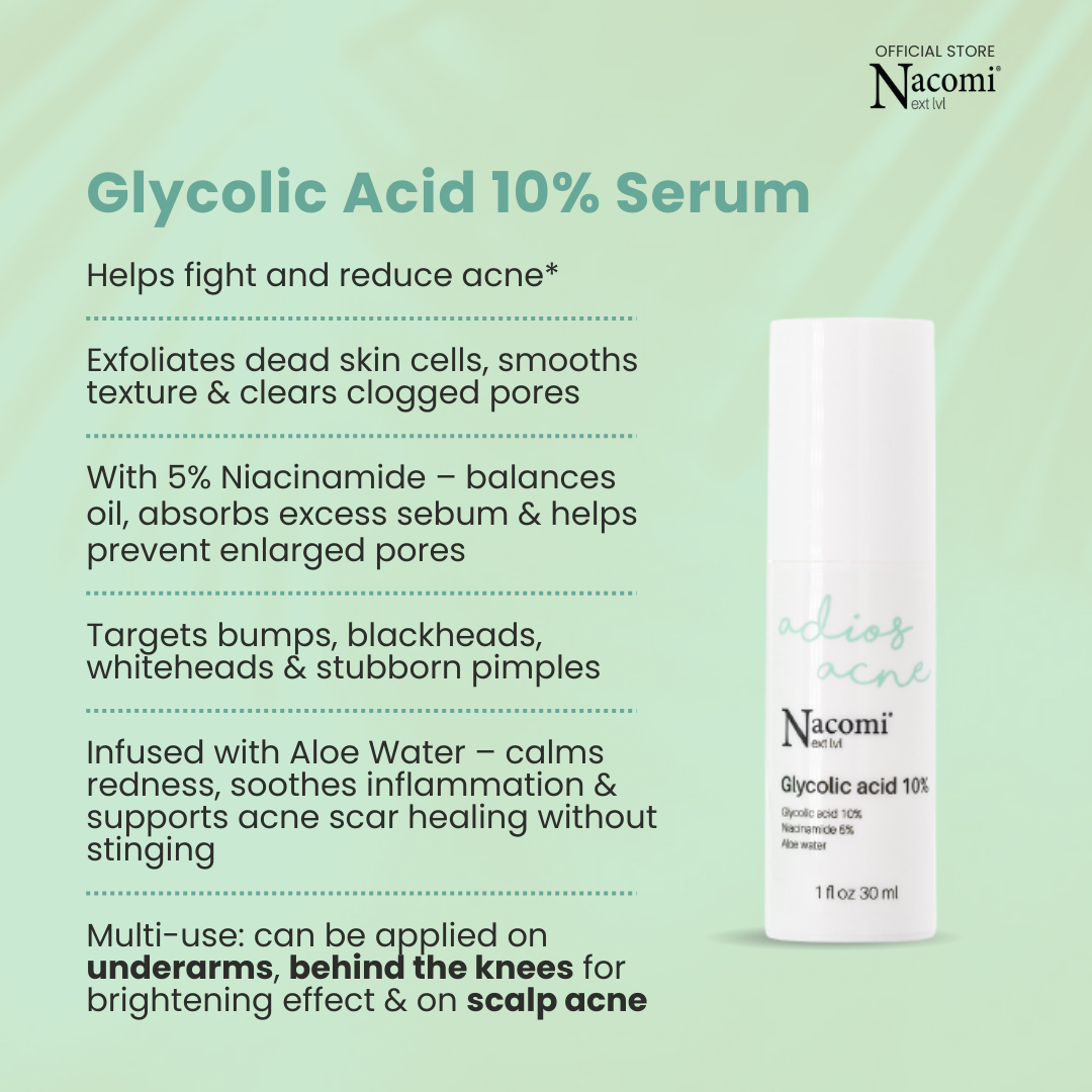 Nacomi Next Level Glycolic Acid 10% Face Serum - Reduces Pimples & Skin Refining