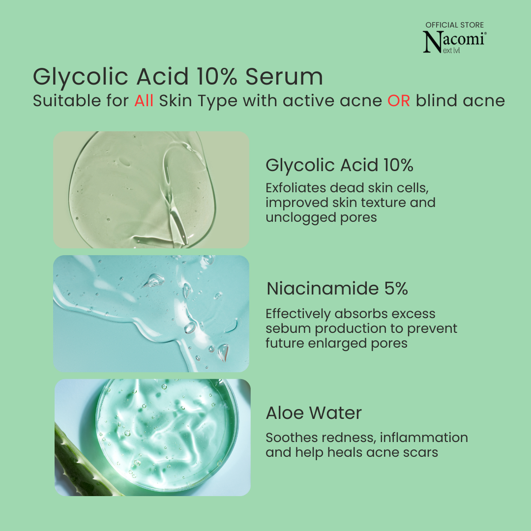 Nacomi Next Level Glycolic Acid 10% Face Serum - Reduces Pimples & Skin Refining