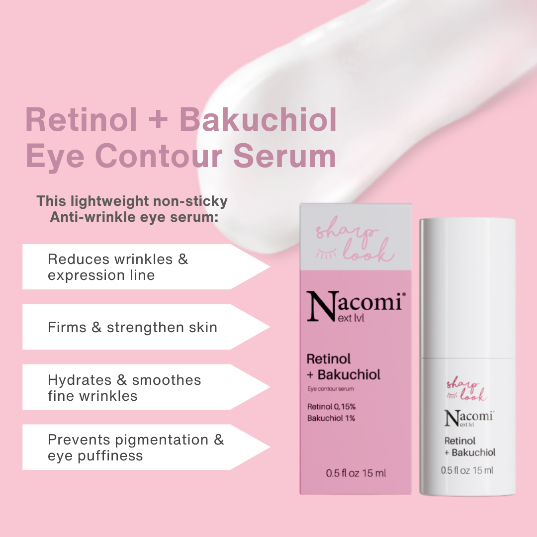 Nacomi Next Level Retinol + Bakuchiol Eye Serum 15ml - Reduces under Eye Wrinkles & LIfting | Expiry 11/2025
