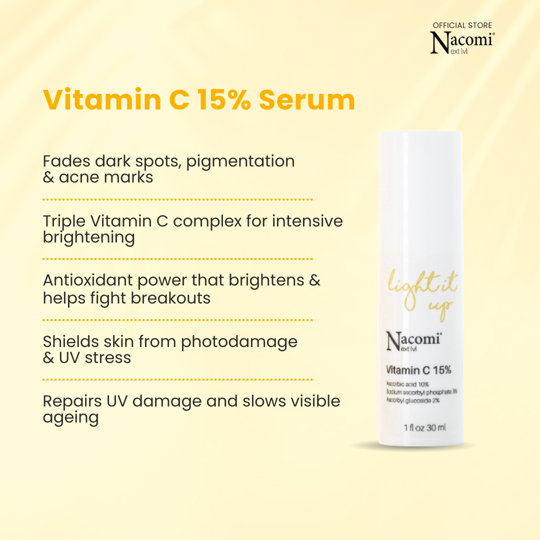 Nacomi Next Level Vitamin C 15% Face Serum - Correct Dark Spots & Brightens Skin