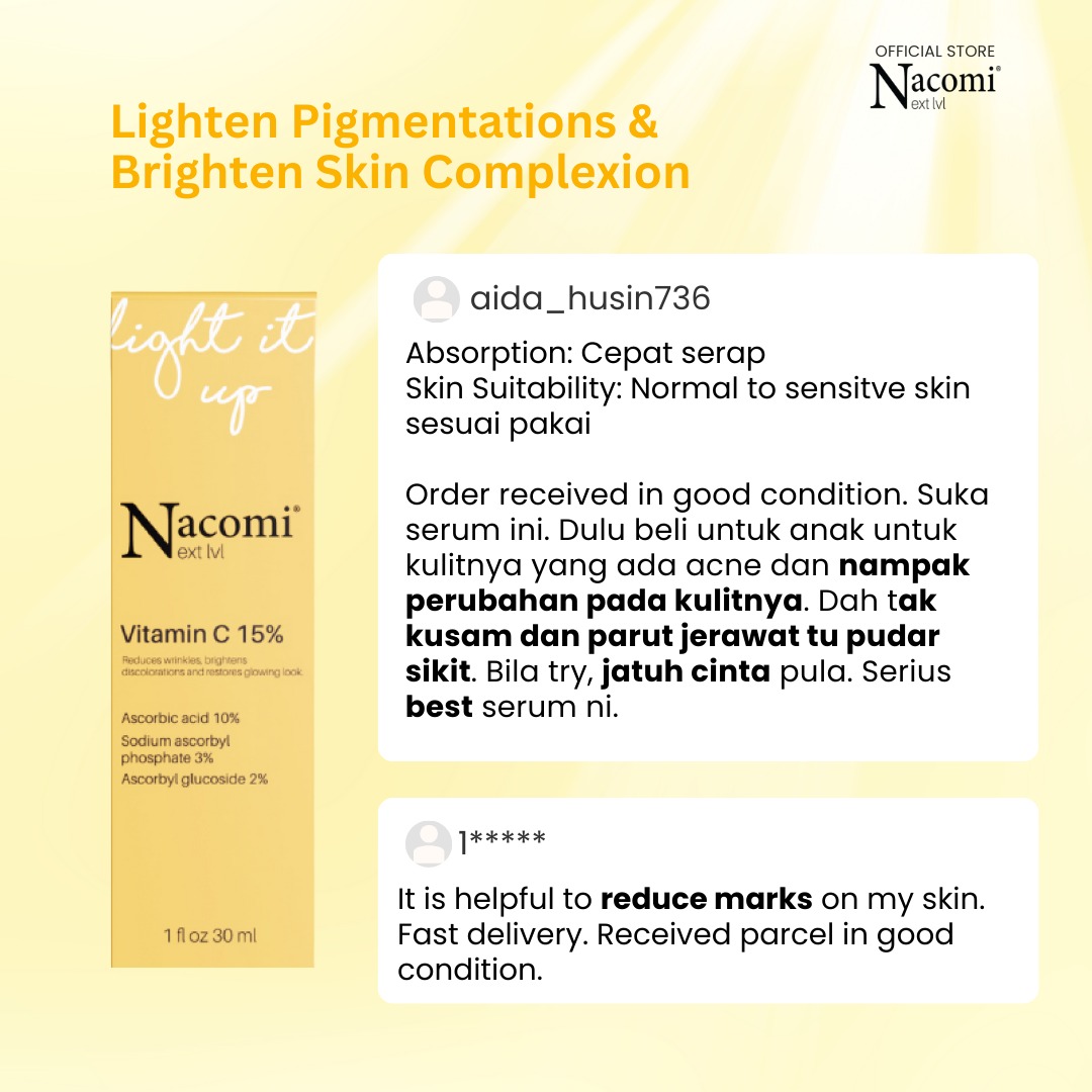 Nacomi Next Level Vitamin C 15% Face Serum - Correct Dark Spots & Brightens Skin