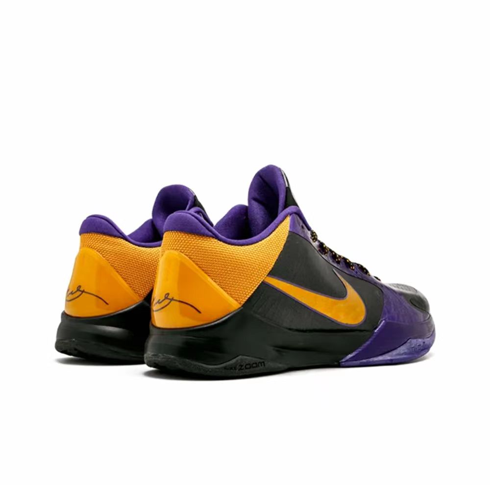 Nike Zoom Kobe 5 Lakers Kobe 5 non-slip wear-resistant lightweight low-top combat basketball shoes men's purple gold