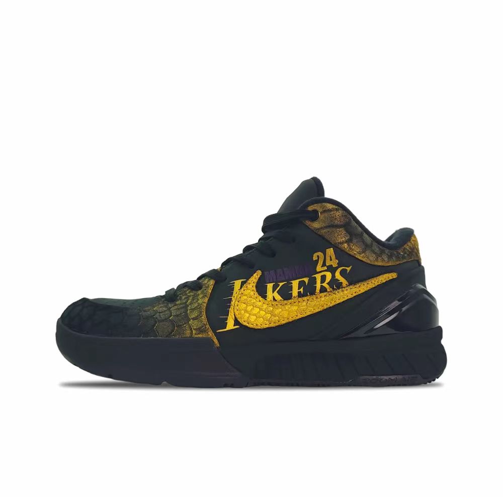 [Customized Sneakers] Nike Zoom Kobe 4 Protro "Black Lakers Legend Black Mamba Shock Absorbing Low Top Basketball Shoes Mamba" Unisex 