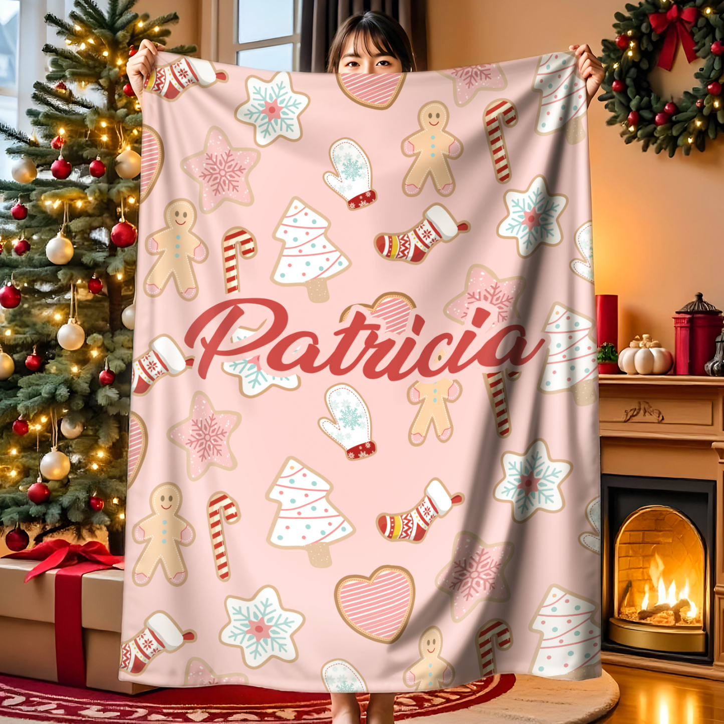 カスタムクリスマスブランケット パーソナライズされた名前入りブランケット 家族用名前入りブランケット - 