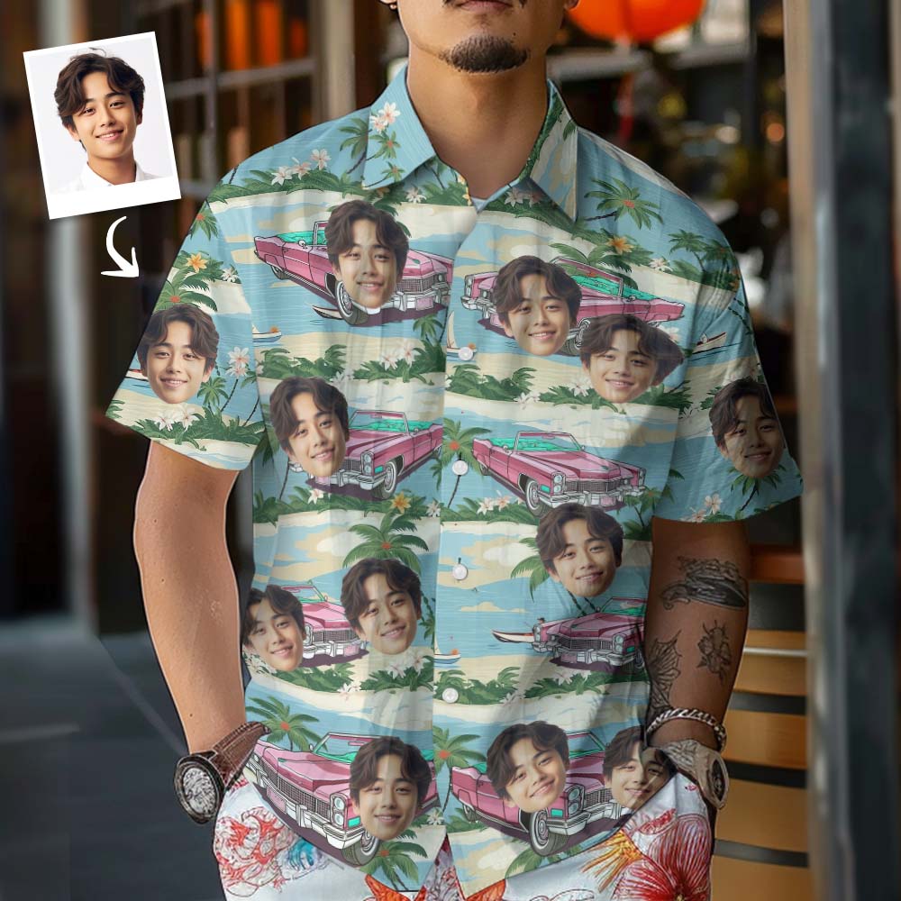 カスタム写真ヴィンテージカーシャツカスタムユニセックスアロハシャツカスタムフェイスアロハシャツ