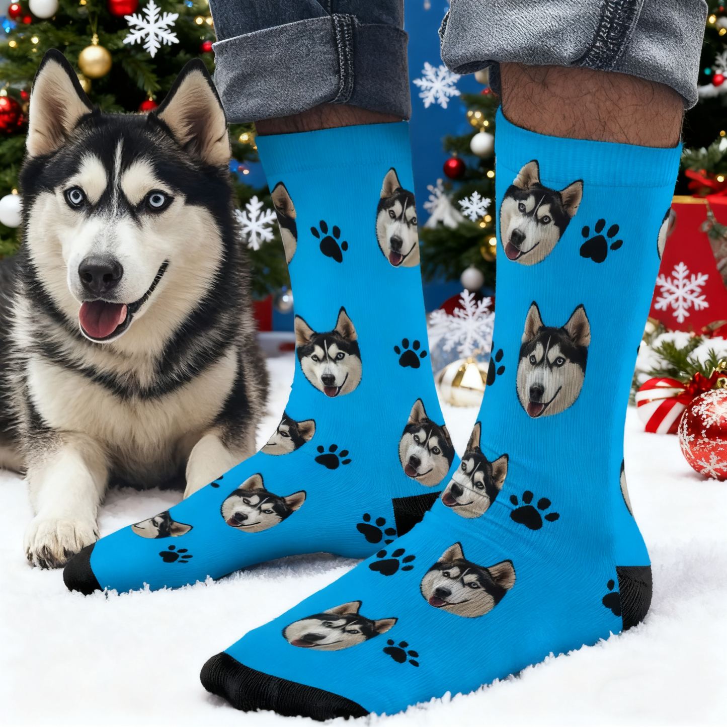 Christmas Gift Custom Face Socks Add Pictures Cute Dog Photos Sock Gift for Pet Lover Christmas