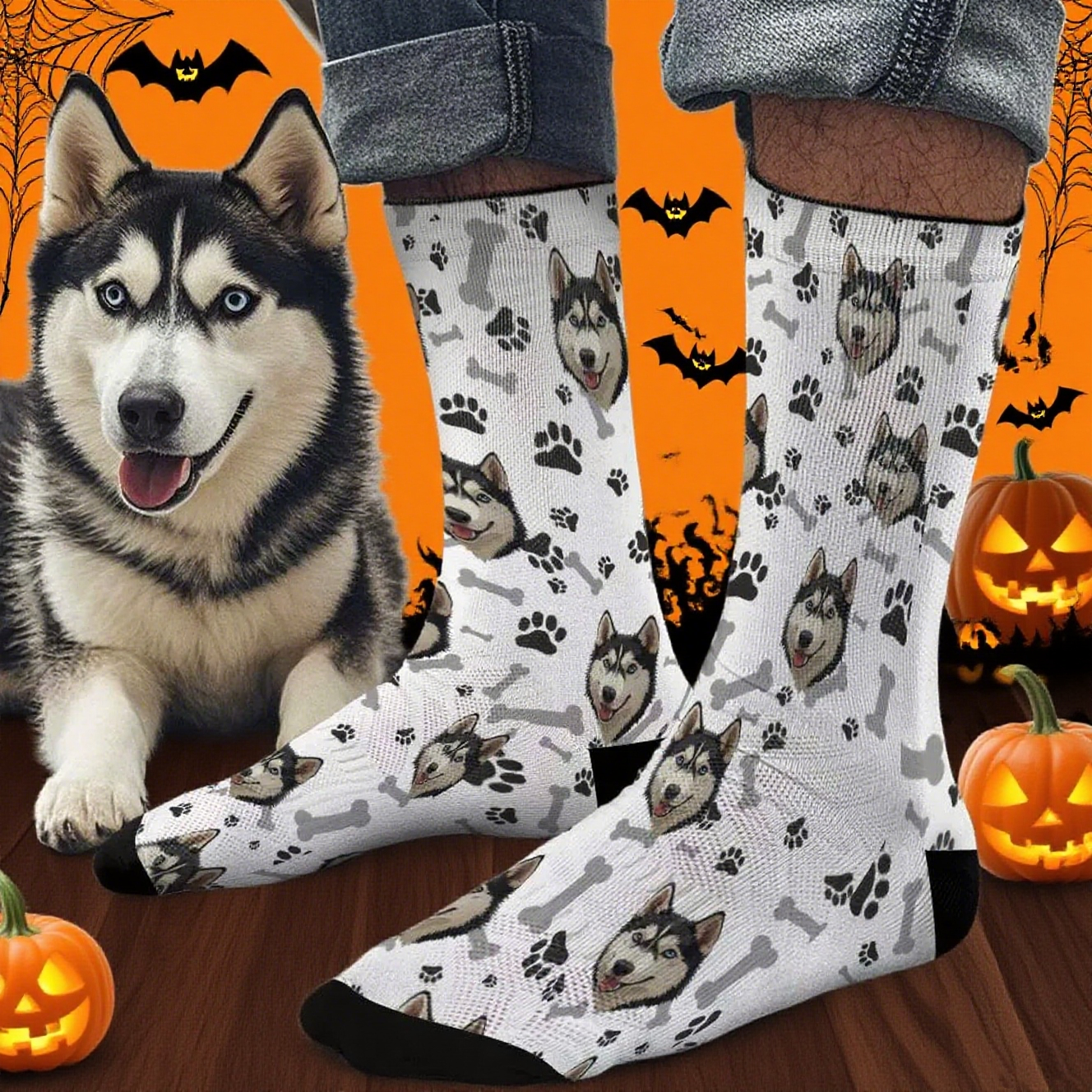 Custom Cute Photo Socks Colorful Personalized Design Best Gift Idea Funny Face for Pet Lover Halloween Gift - MyFaceSocksAU