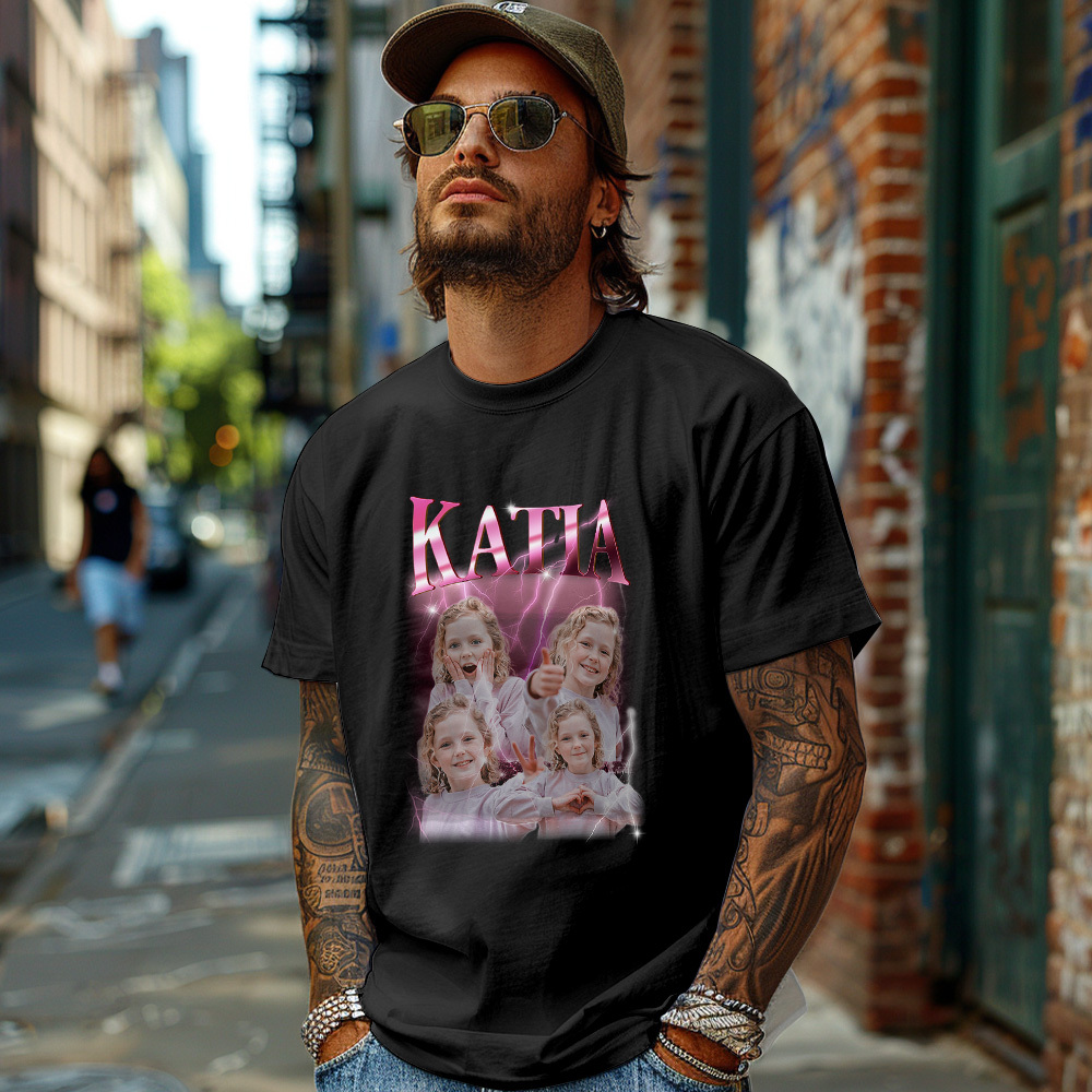 Custom Photo Vintage Tee Personalized Name T-shirt Black Husband Shirt Father's Day Gifts