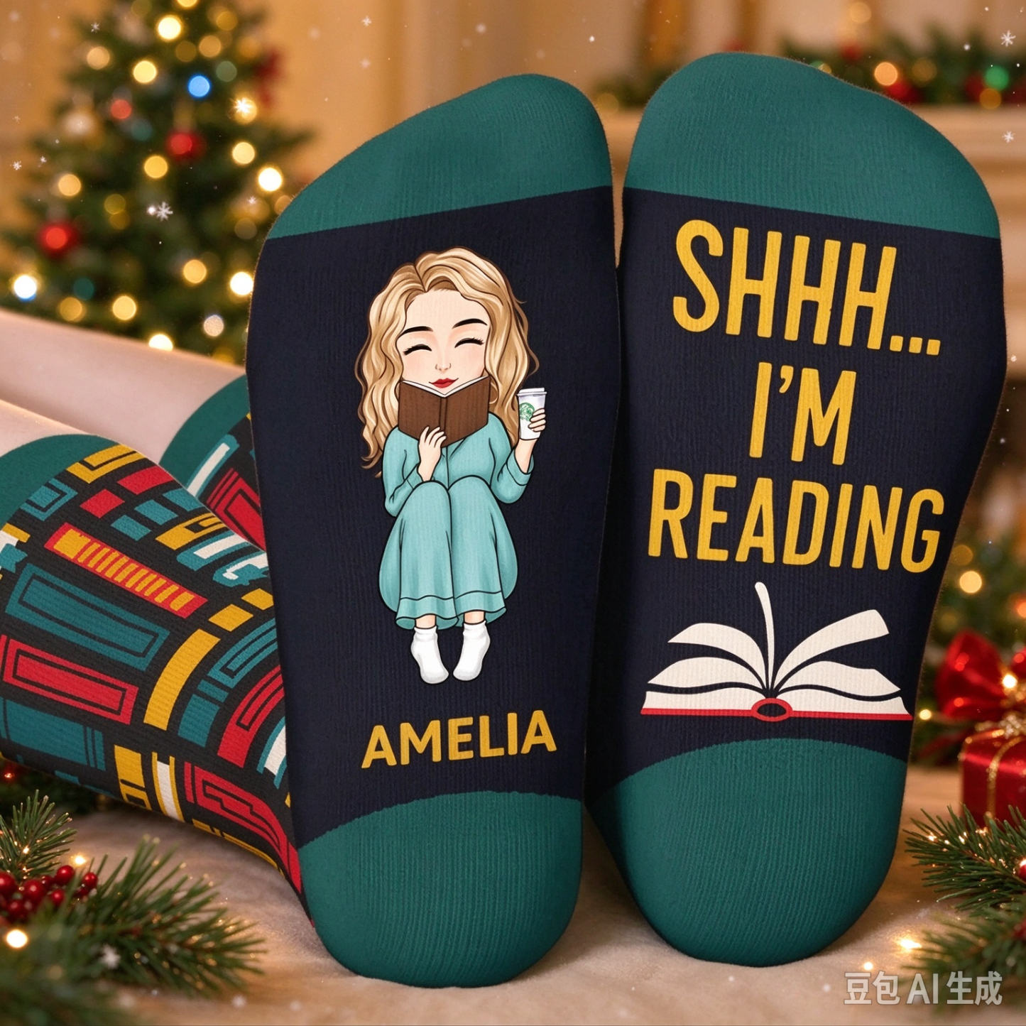 Custom Crew Socks - Personalized Bookish Gifts For Book Lovers, Bookworms, Readers - This Is My Reading Zone Christmas Gift