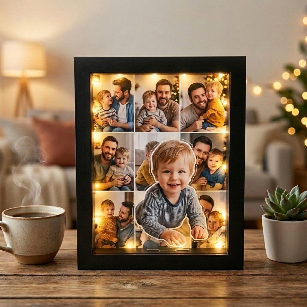 Personalized Photo Light Box, Custom LED Picture Frame with Multiple Pictures, Unique Family & Pet Memorial Gift for Dad, Mom, Anniversary Fathers Day Gift - MyFaceSocksAU