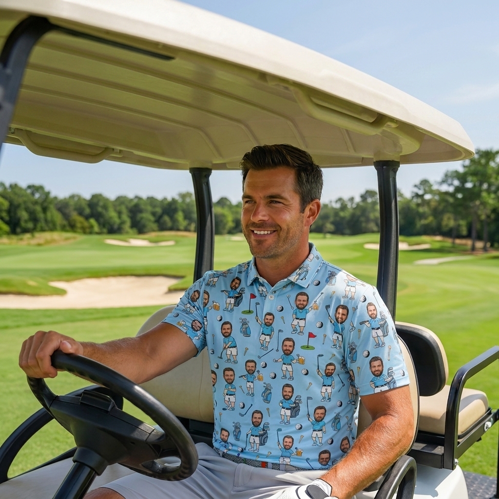 Personalized Face Photo Golf Polo Shir, Father's Day Gifts, Funny Polo Shirt for Golfer, Custom Face Photo Polo Shirt, Photo Golf Polo Shirt - MyFaceSocksAU
