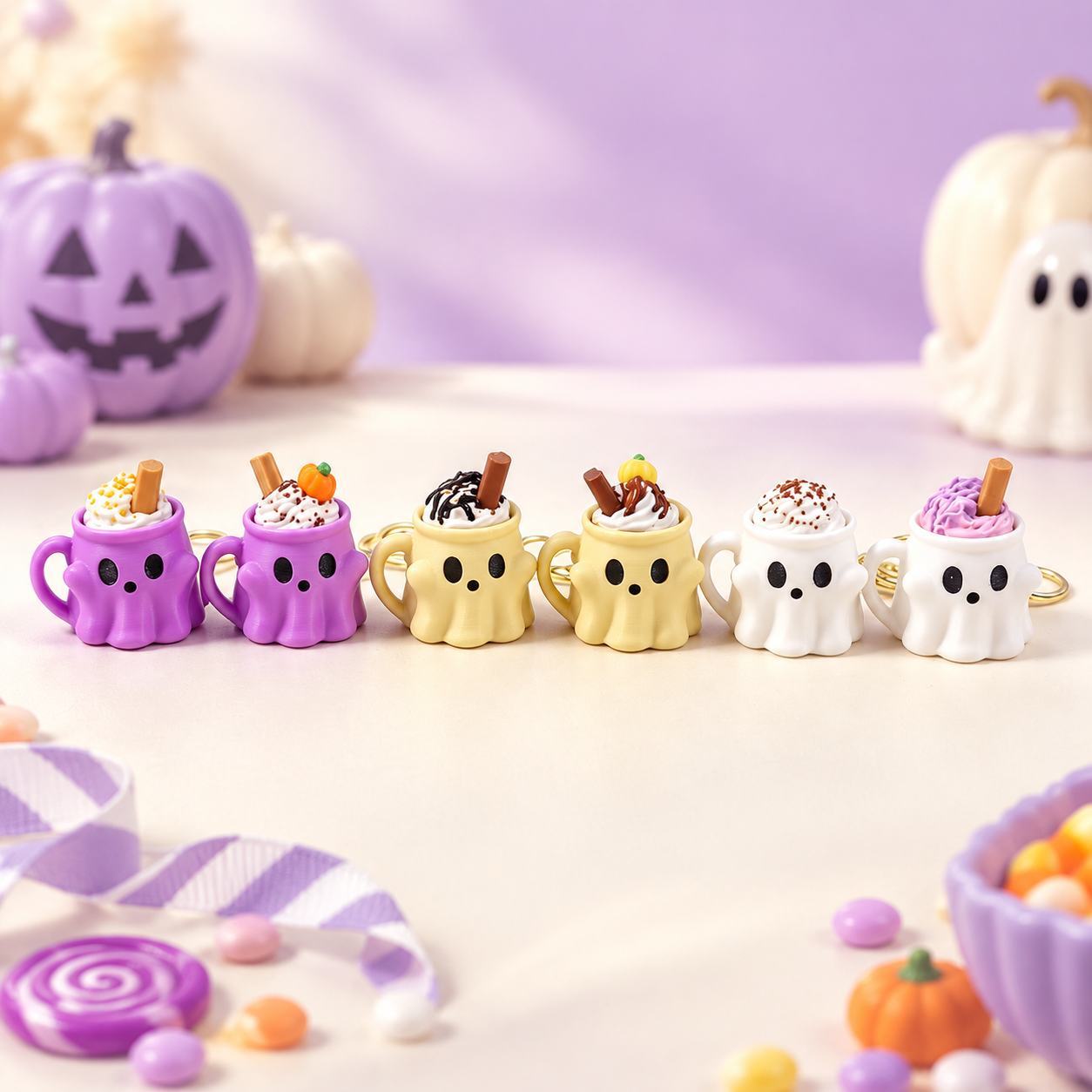 Ghost Ice Cream Keychain Cute Halloween-Themed Mug & Keyboard Fidget Charm, Fun Bag Pendant & Novelty Gift - MyFaceSocksAU