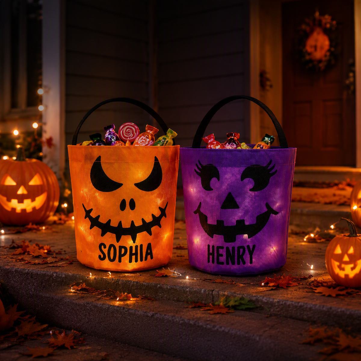 Custom LED Light Bucket Bag - Personalized Halloween Birthday Gifts For Kids - Little Boo Energy Glow Treat Bag for Kids & Trick-or-Treating - MyFaceSocksAU