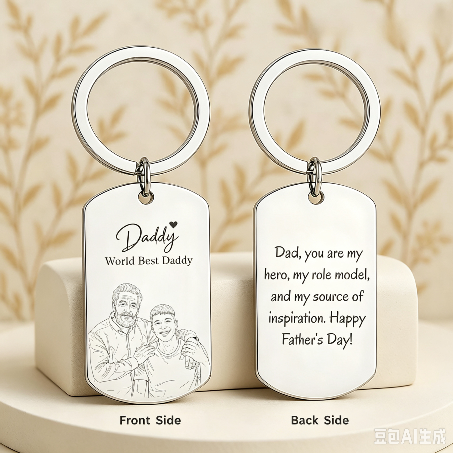 Personalised Photo Keychain Custom Engraved Sketch Keyring for Dad Memorial Stainless Steel Keepsake Birthday Gift for Him - MyFaceSocksAU