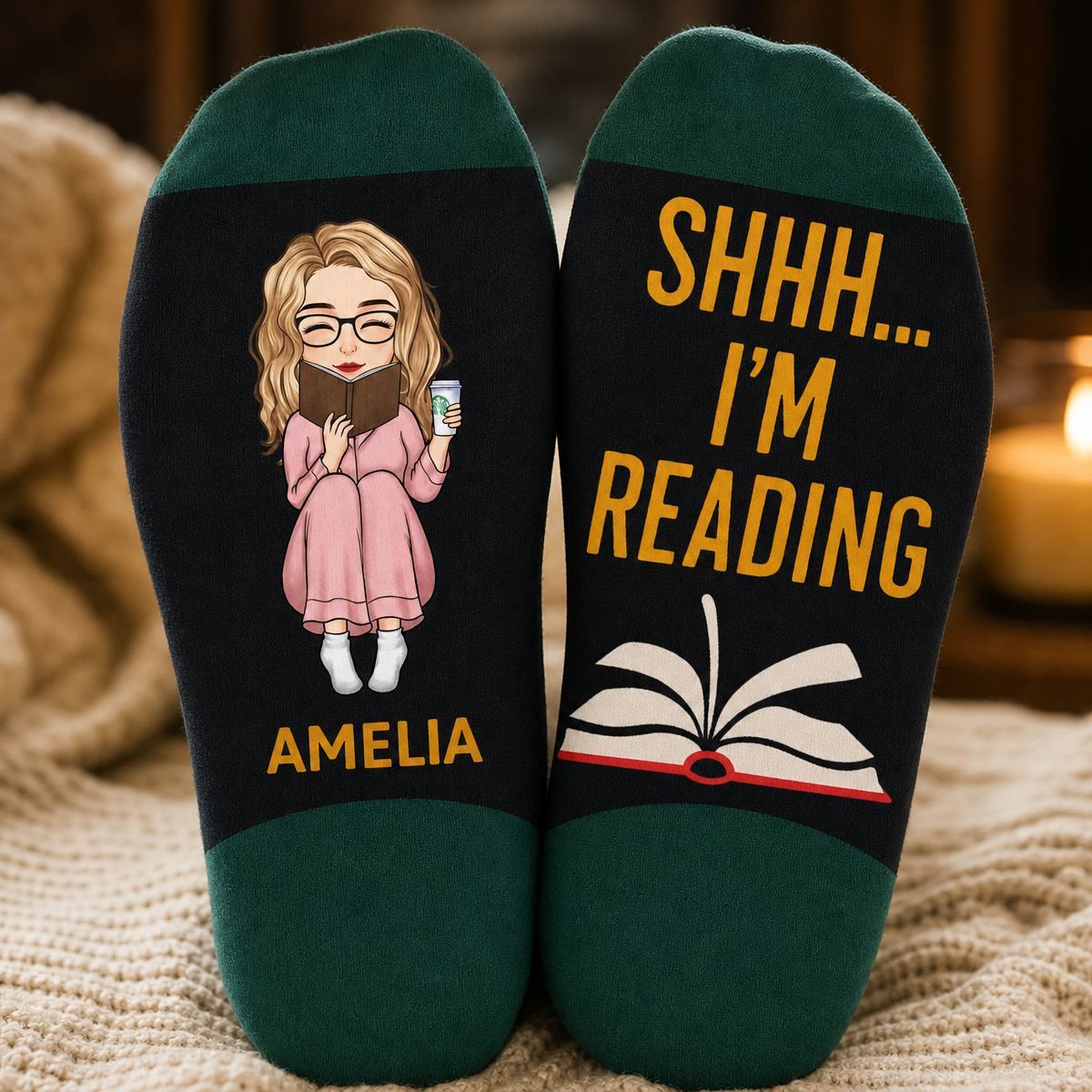 Custom Crew Socks - Personalized Bookish Gifts For Book Lovers, Bookworms, Readers - This Is My Reading Zone - MyFaceSocksAU
