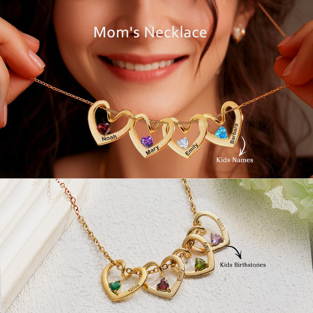 Personalized Heart Name & Birthstone Necklace Custom Gift for Mom or Grandma - MyFaceSocksAU