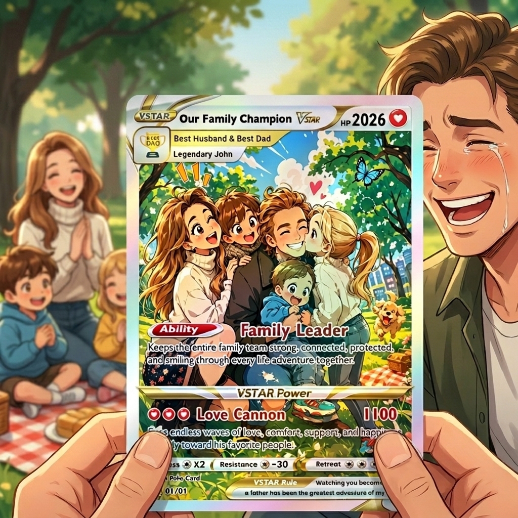 Custom Trainer Card - Trendy Comic Anime Style Personalized n Card for Dad - Perfect Gift from Wife & Kids Happy Father's Day - MyFaceSocksAU