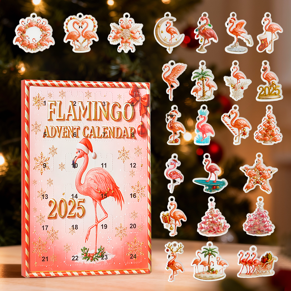 Flamingo Advent Calendar 2025 – 2D Acrylic Pink Flamingo Christmas Countdown Box, Tropical Holiday Decor Gift for Girls & Women