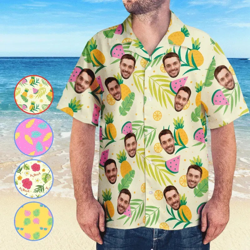 Custom Hawaiian Shirt With Face Personalized Tropical Summer Flamingo Aloha Shirt With Pocket Gift For Lovers - MyFaceSocksAU