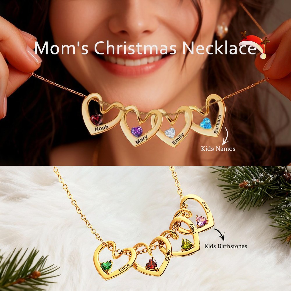 Personalized Heart Name & Birthstone Necklace Custom Gift for Mom or Grandma
