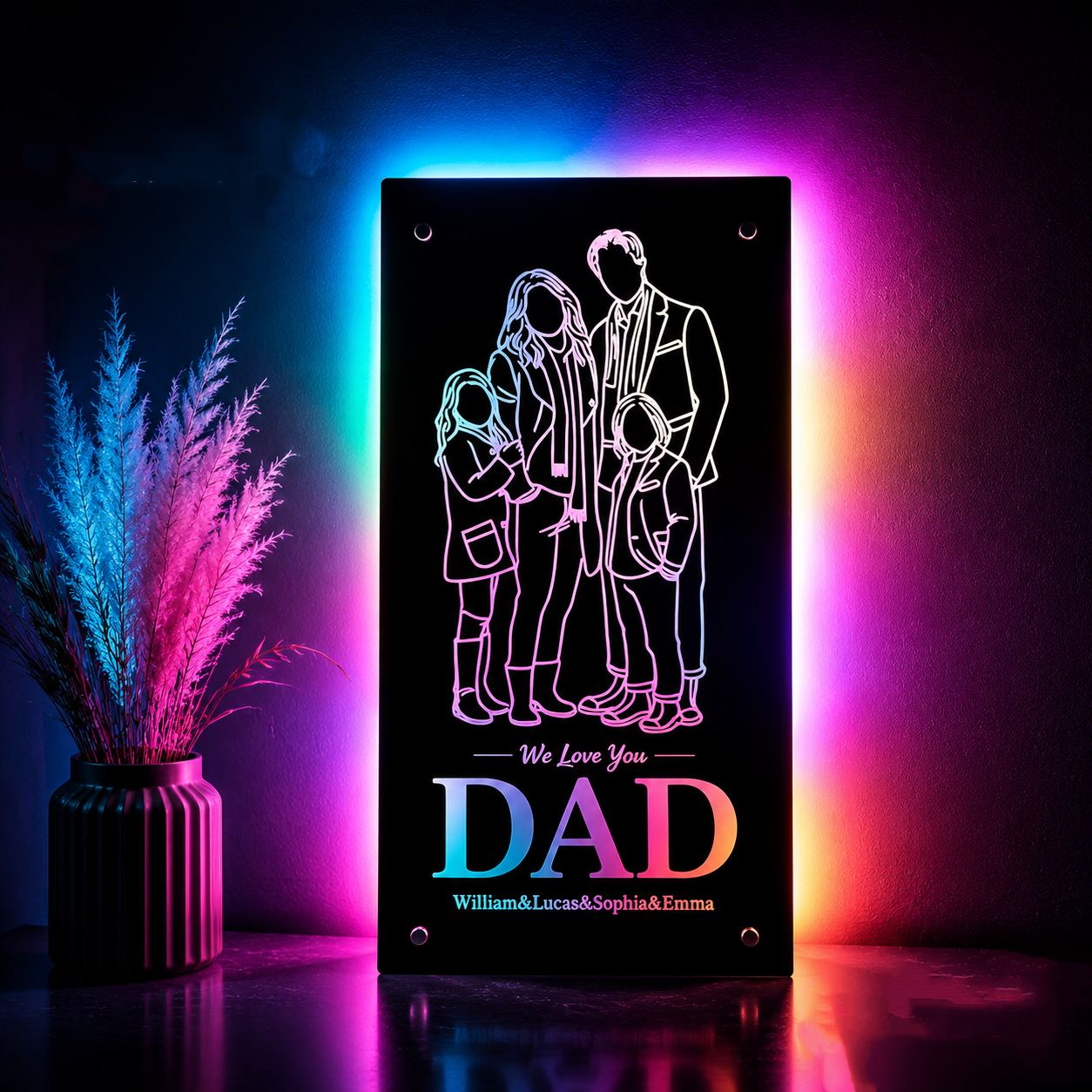 Personalized Silhouette Photo Mirror Light Custom Family Memorial Gift for Dad Family Gift - MyFaceSocksAU