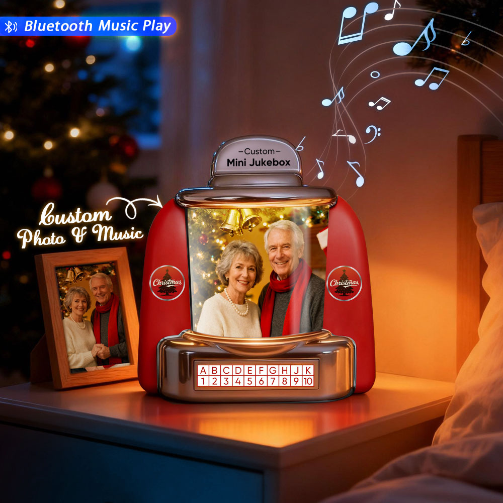 Custom Mini Jukebox Retro Speaker – Personalized Photo,Names & Date Music Mini Player with Bluetooth Music Radio | Vintage Tabletop Home Decor Nostalgic Gift - MyFaceSocksAU
