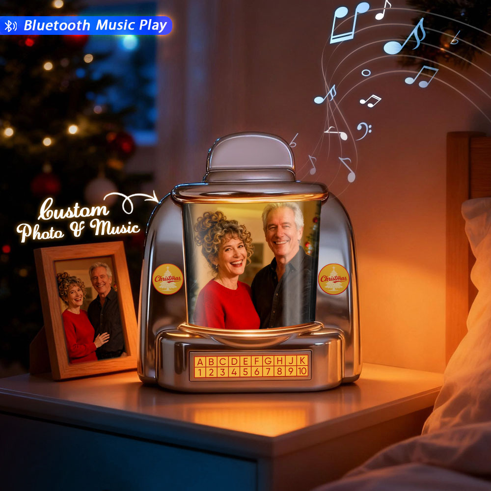 Custom Mini Jukebox Retro Speaker – Personalized Photo,Names & Date Music Mini Player with Bluetooth Music Radio | Vintage Tabletop Home Decor Nostalgic Gift - MyFaceSocksAU