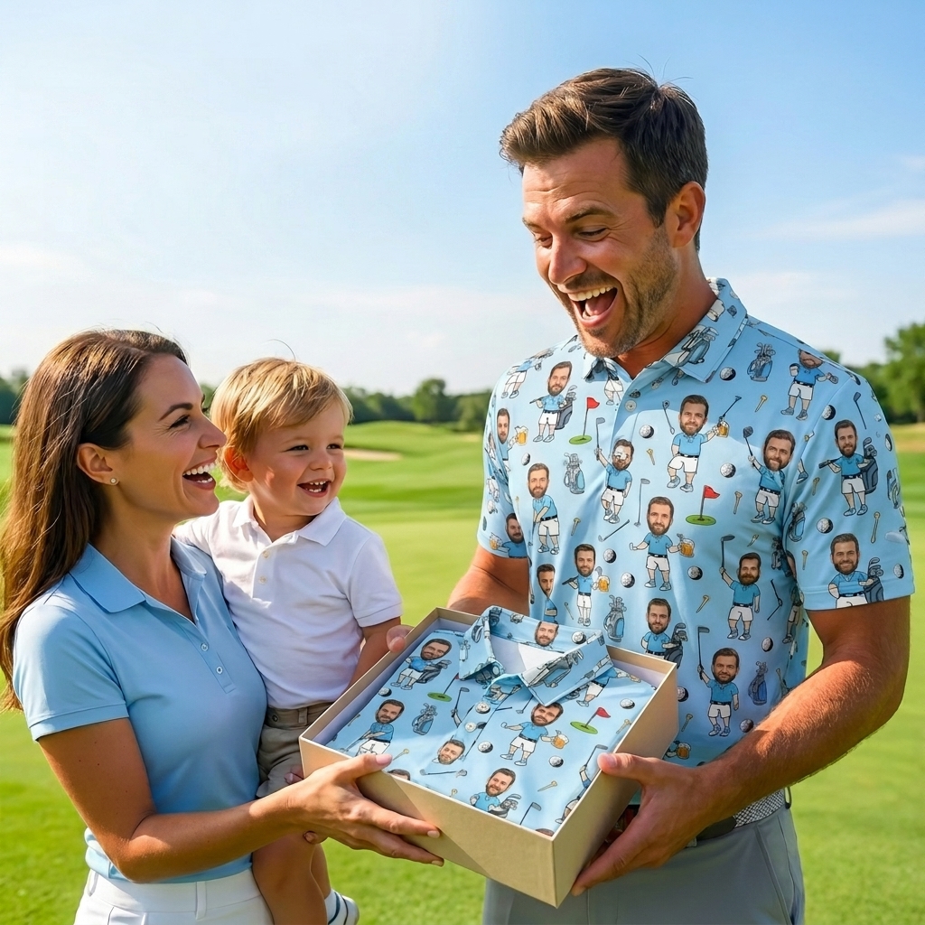 Personalized Face Photo Golf Polo Shir, Father's Day Gifts, Funny Polo Shirt for Golfer, Custom Face Photo Polo Shirt, Photo Golf Polo Shirt