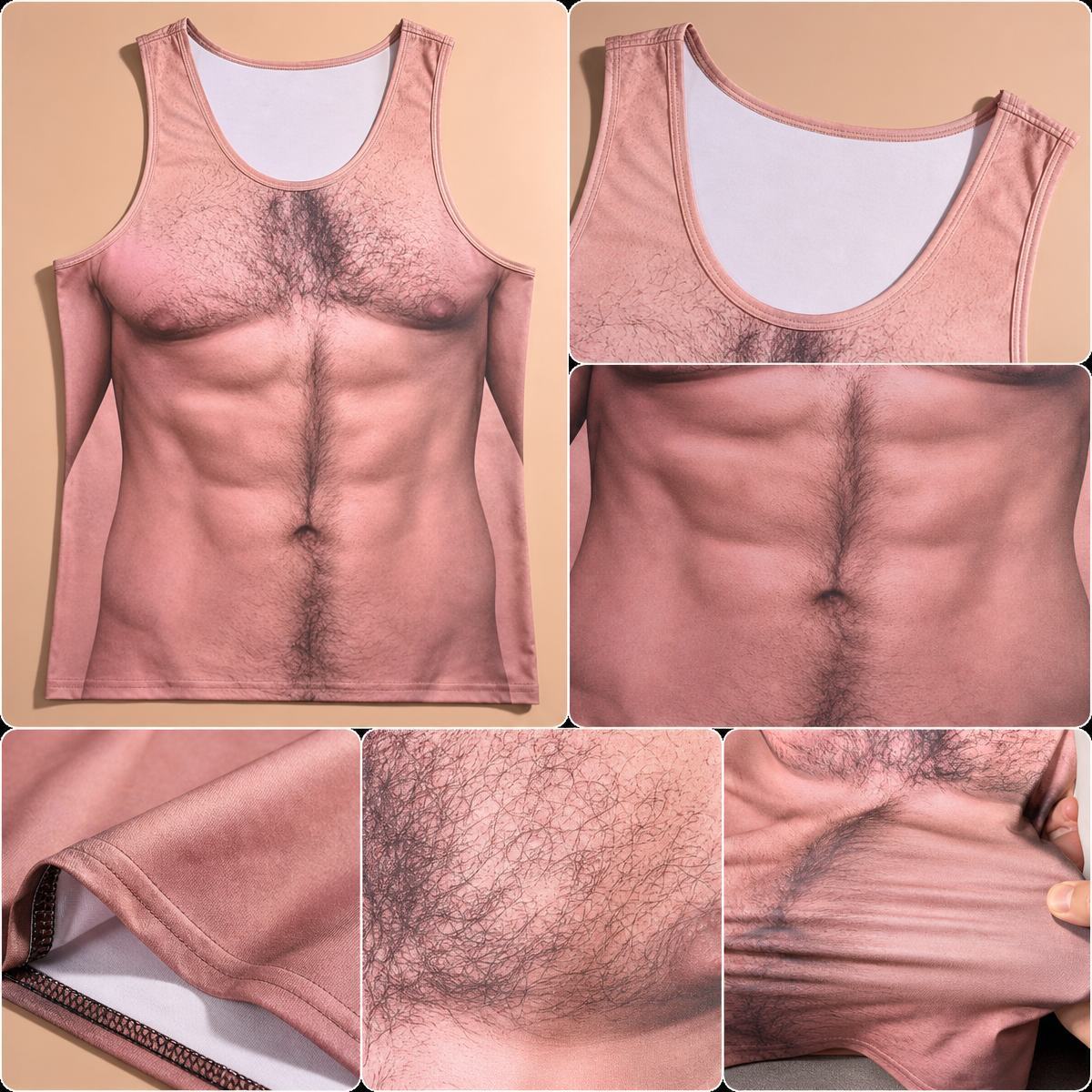 Fake Muscle Chest Hair Tank Top Funny 3D Muscle Print Vest Novelty Costume Tank Top Parties & Pranks - MyFaceSocksAU