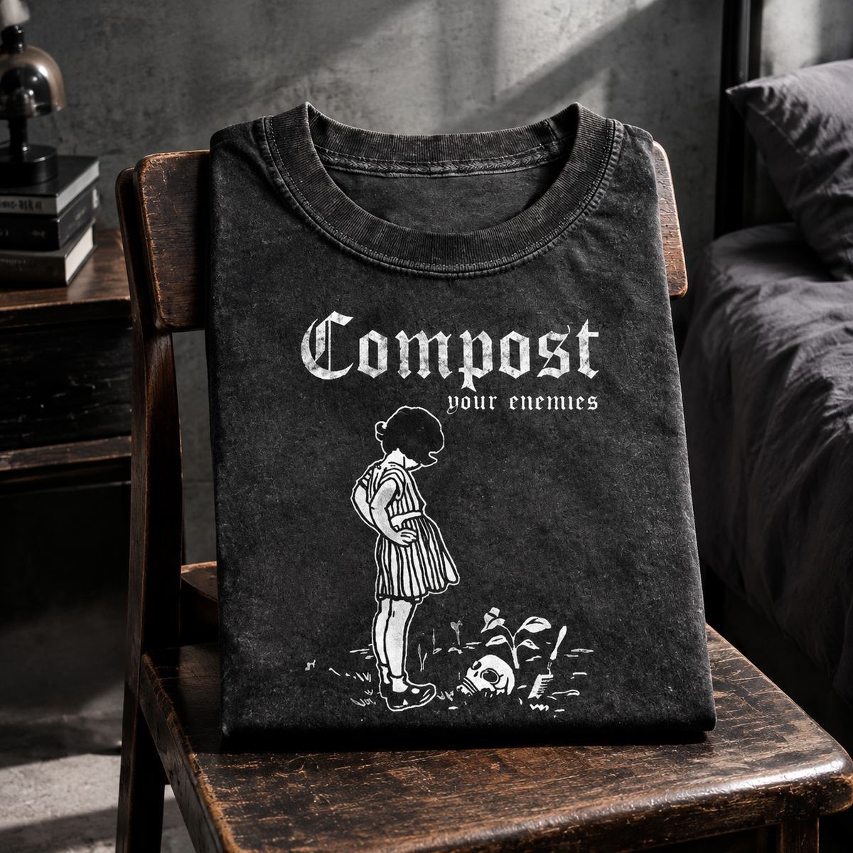 Compost Your Enemies T-Shirt – Funny Gardening Graphic Tee, Dark Humor Plant Lover Shirt, Sarcastic Nature-Inspired Gift for Gardeners - MyFaceSocksAU