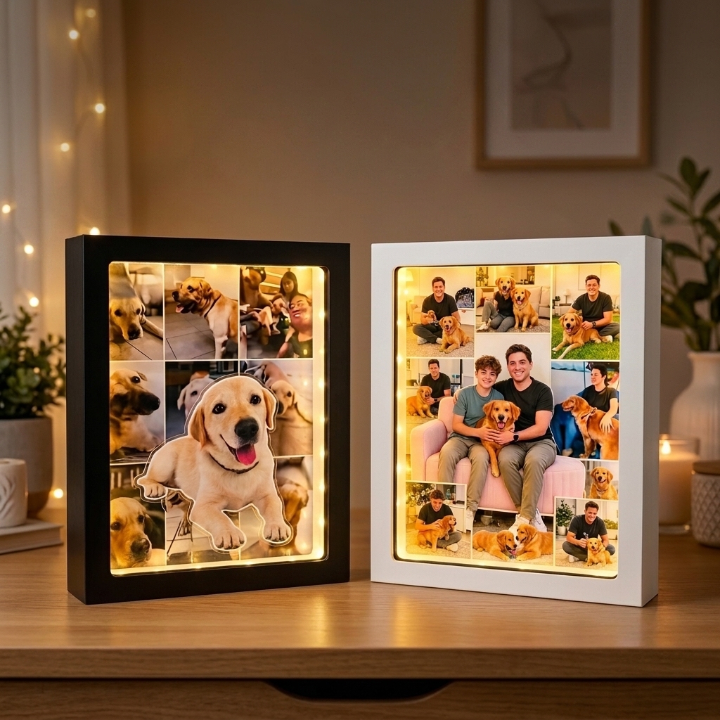 Personalized Photo Light Box, Custom LED Picture Frame with Multiple Pictures, Unique Family & Pet Memorial Gift for Dad, Mom, Anniversary Fathers Day Gift - MyFaceSocksAU