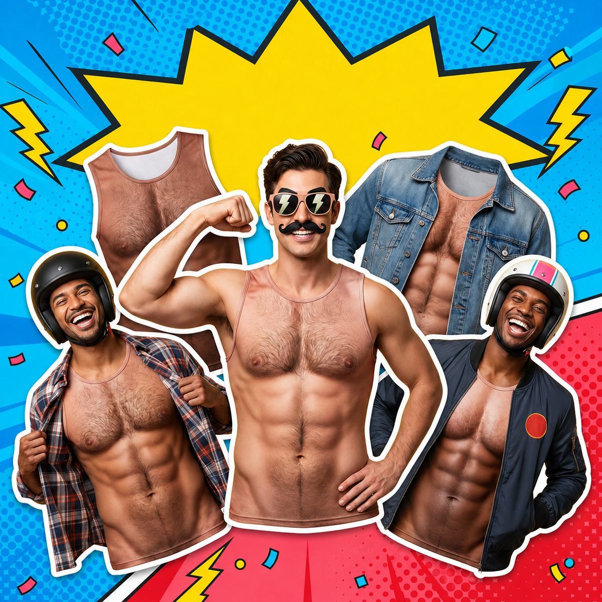 Fake Muscle Chest Hair Tank Top Funny 3D Muscle Print Vest Novelty Costume Tank Top Parties & Pranks - MyFaceSocksAU