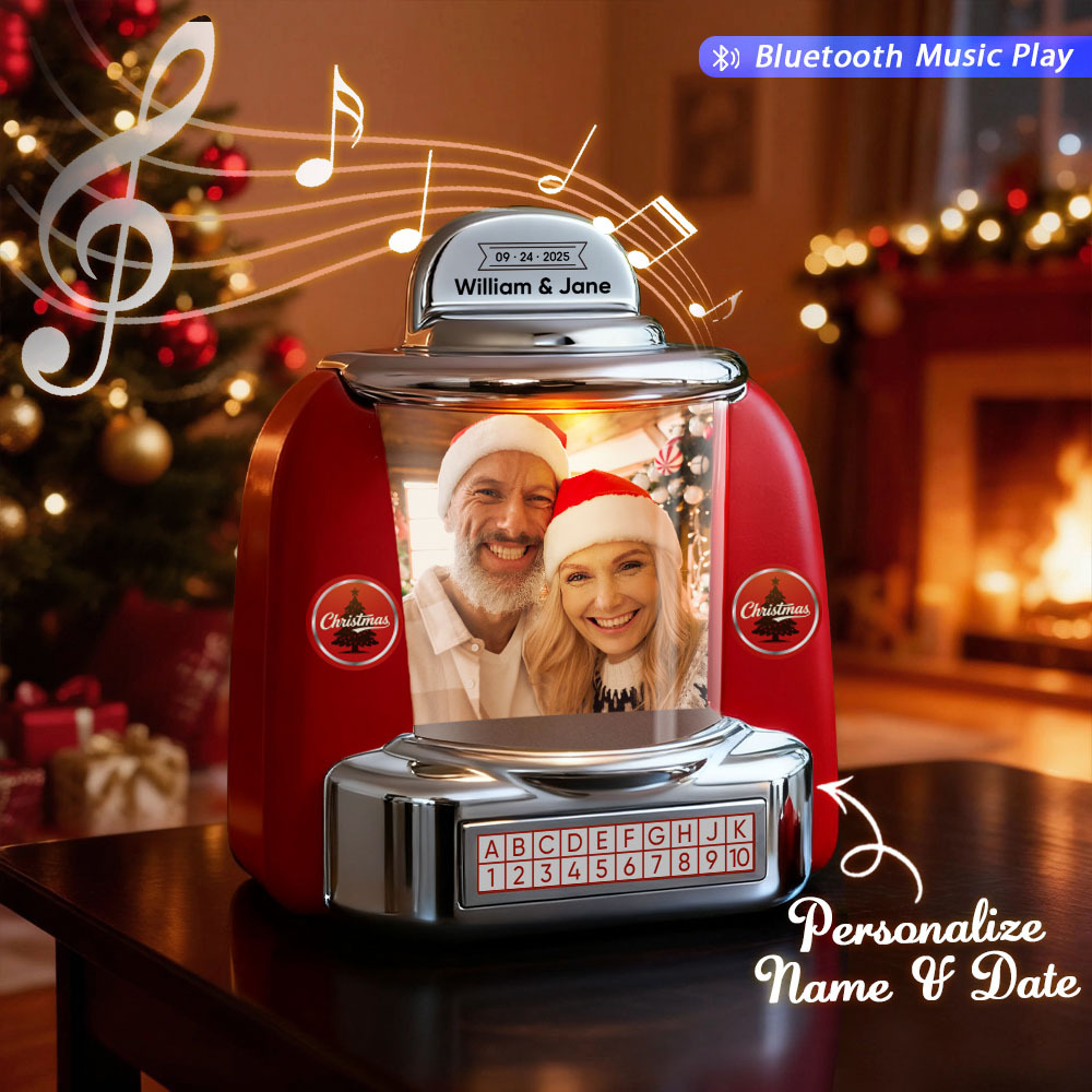 Custom Mini Jukebox Retro Speaker – Personalized Photo,Names & Date Music Mini Player with Bluetooth Music Radio | Vintage Tabletop Home Decor Nostalgic Gift - MyFaceSocksAU