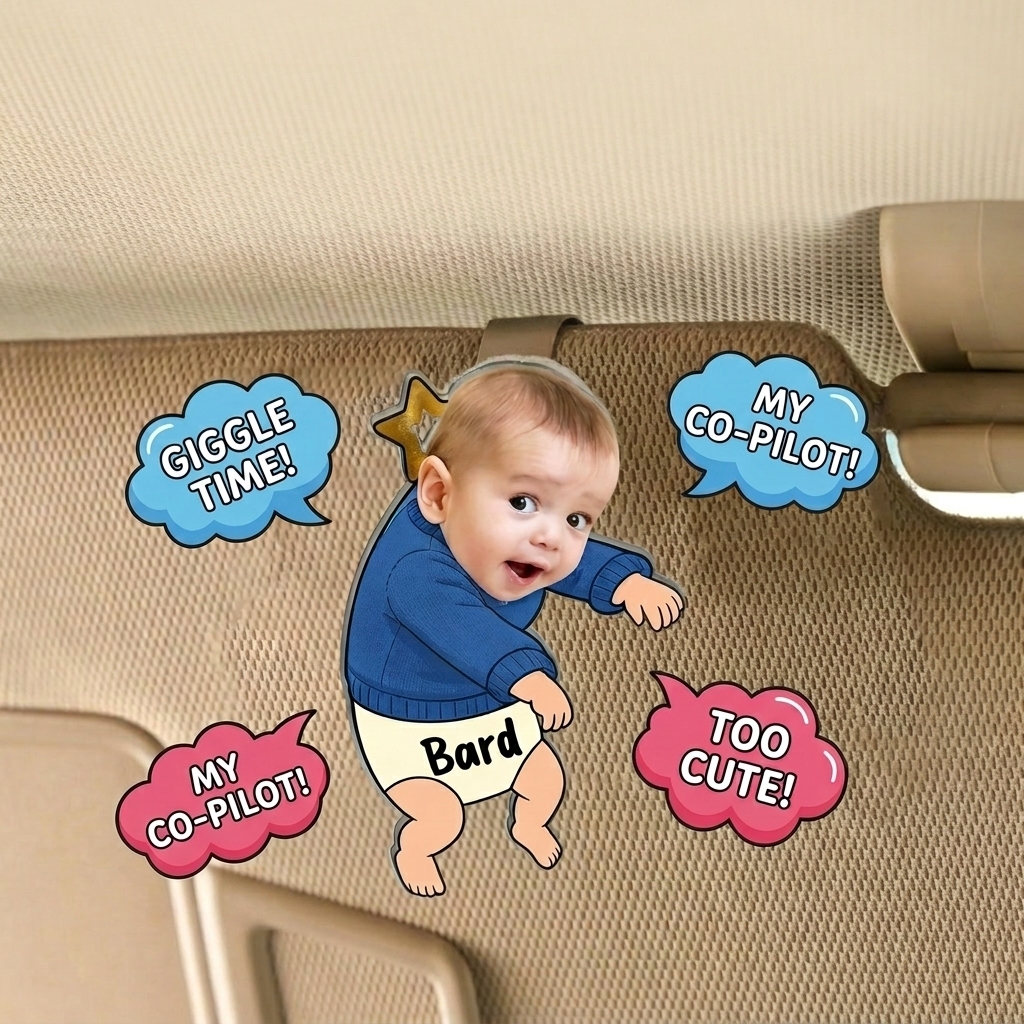 Custom Baby Face Car Visor Clip - Funny Personalized Kids Photo Car Visor Clip - Name Gift for Family Decoration 2026 Fathers Day Gift - MyFaceSocksAU