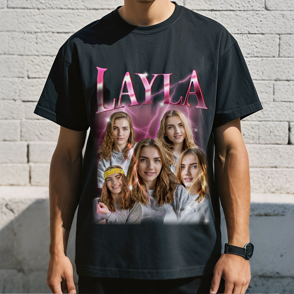 Custom Photo Vintage Tee Personalized Name T-shirt Black Boyfriend Shirt Valentine's Day Gifts