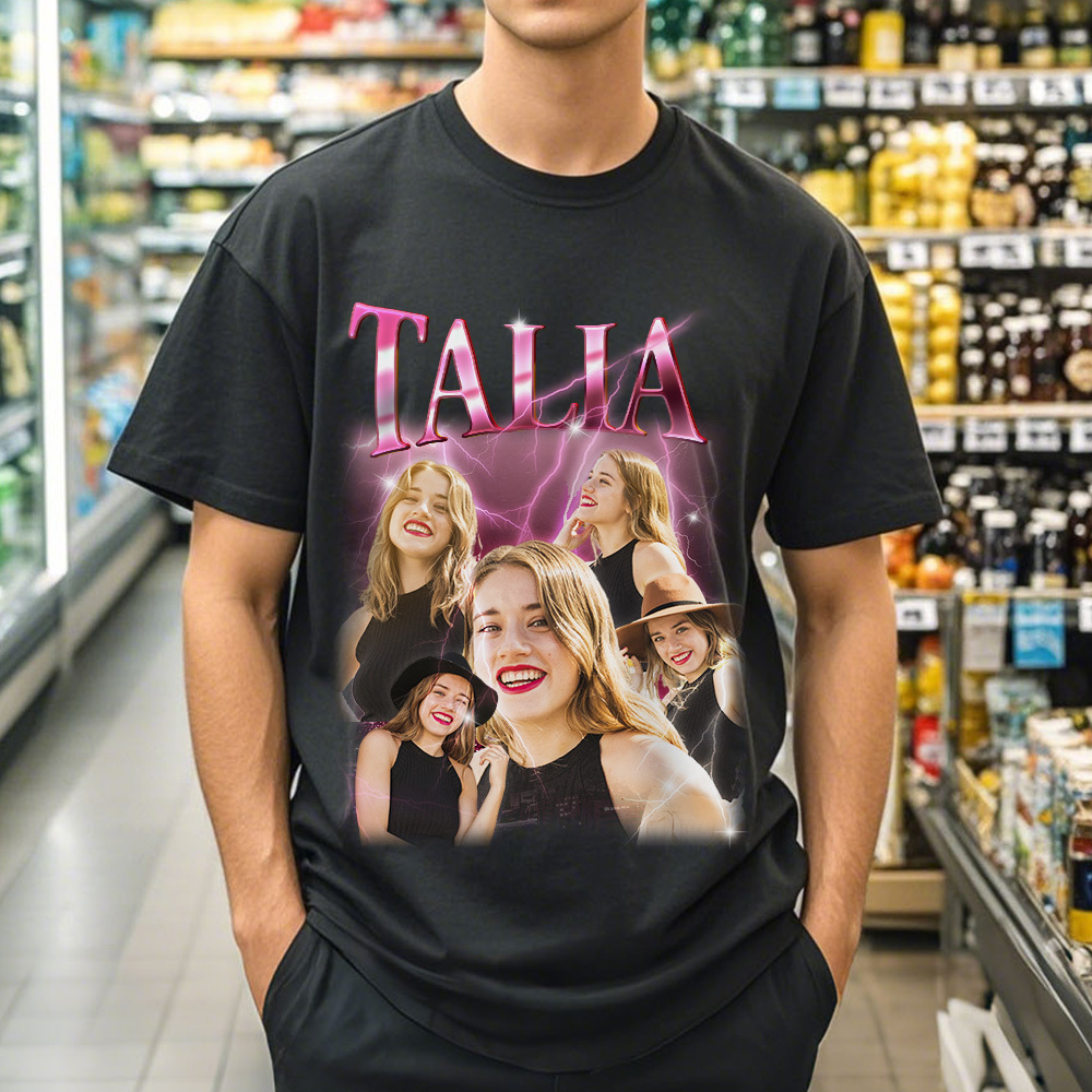 Custom Photo Vintage Tee Personalized Name T-shirt Black