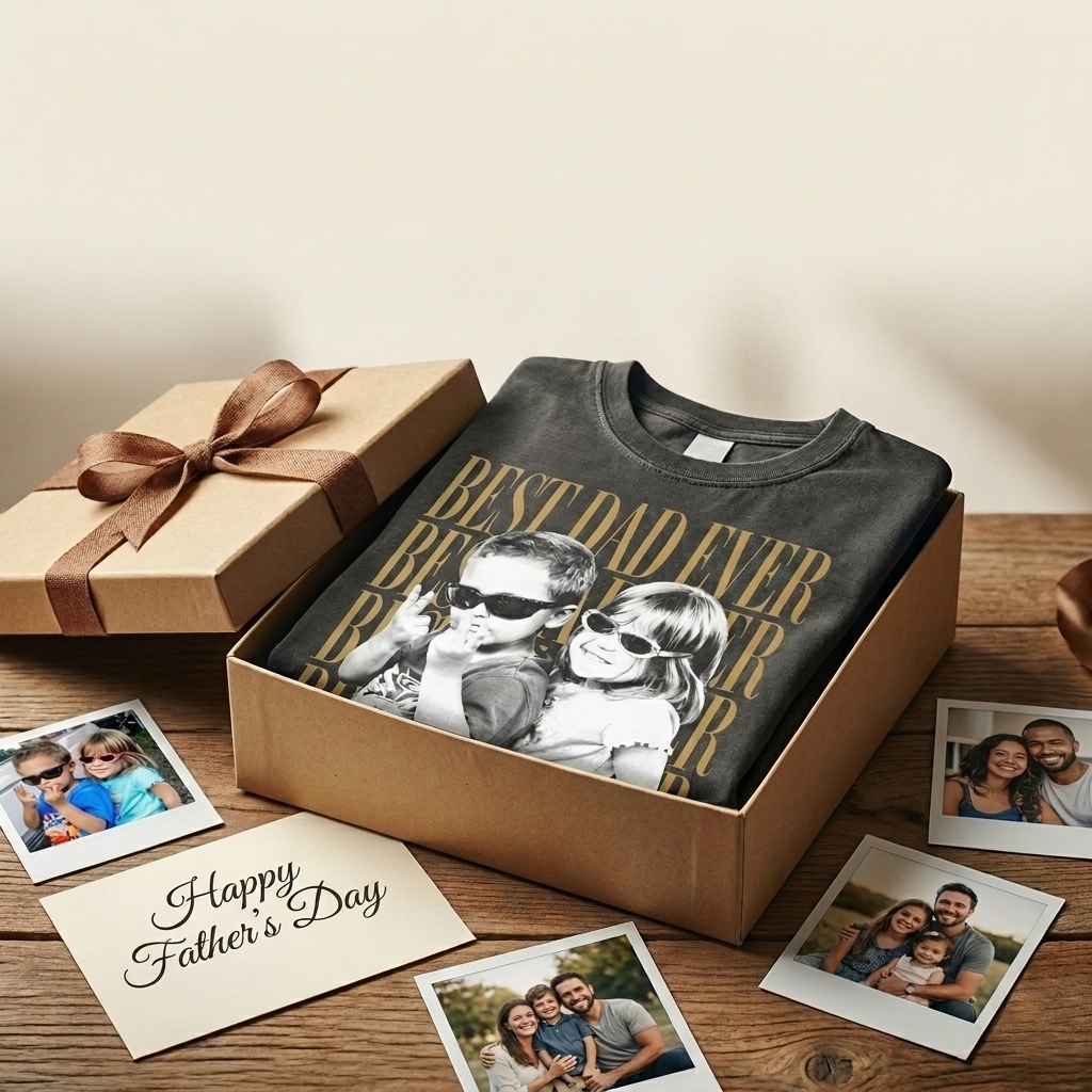 Custom Dad Vintage Photo Shirt: Personalized Fathers Day Shirt With Kids Photo, Funny Dad Shirt, Best Dad Ever Shirt, New Dad Gift - MyFaceSocksAU