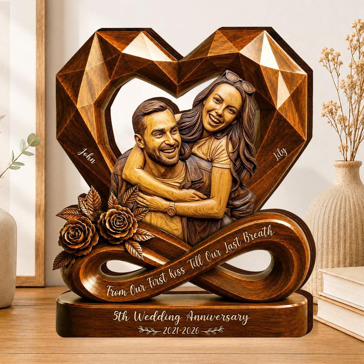 Personalized Wooden Infinity Heart Photo Plaque for 5th Wedding Anniversary Gift – Custom Couple Portrait for Husband & Wife - MyFaceSocksAU