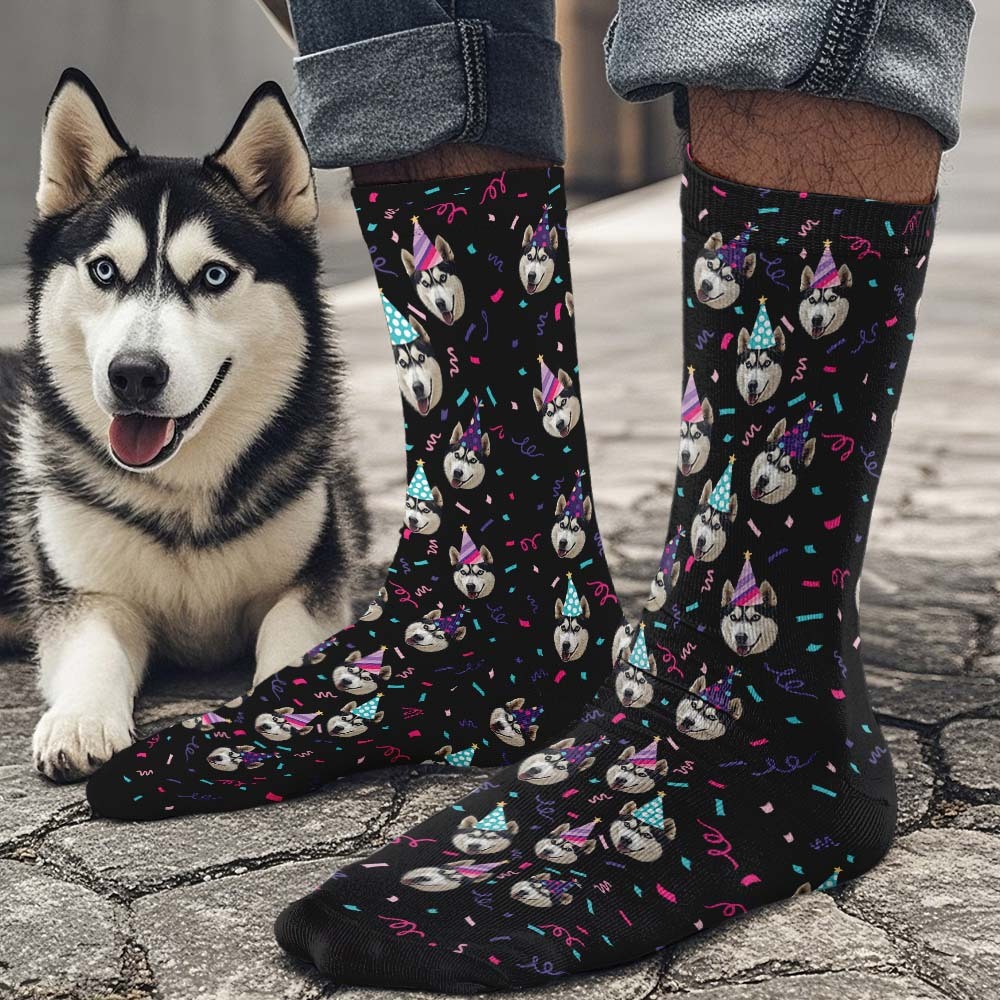 Custom Face Photo Printed Socks Happy Birthday Hat Socks Personalized Custom Designs Best Gift Idea - MyFaceSocksAU