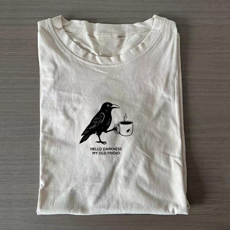 Raven Coffee Lover T-Shirt Gift for Halloween, Gothic Fans & Bookworms - Soft Cotton Graphic Tee - MyFaceSocksAU