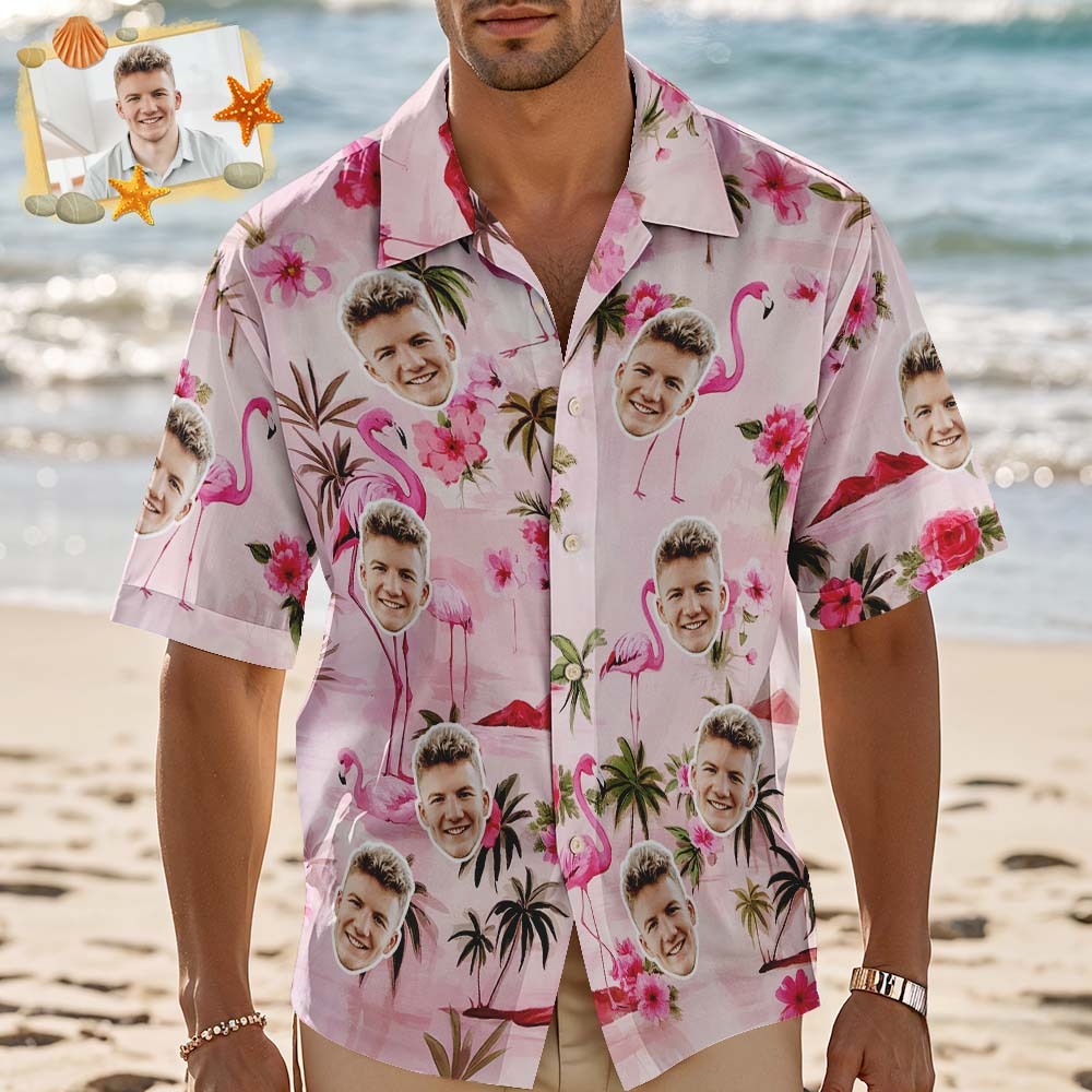 Custom Women Light Green Flamingo Face Hawaiian Shirt Face Vacation Summer Party Gift - MyFaceSocksAU